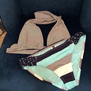 Navy Blue stripe white & Teal Bikini